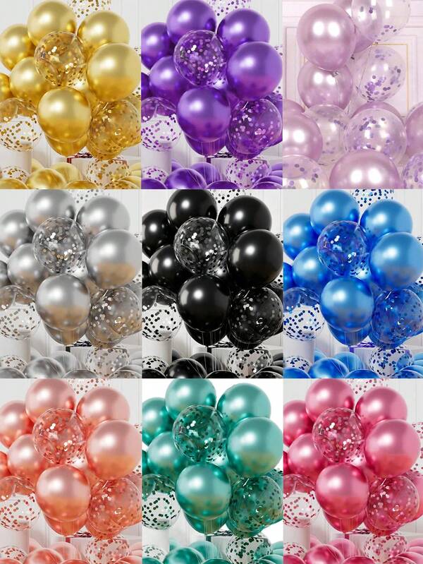 30er Set Metallic-Latexballons + Folien-Pailletten-Transparente Latexballons, geeignet für Geburtstagsfeier, Jahrestag, Babyparty Dekoration