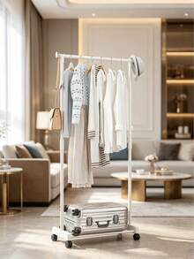 1pc Modern Adjustable Double Rack | Space-Saving Clothes & Shoe Organizer | Portable Floor Standing For Bedroom/Balcony - Black and White - View 6