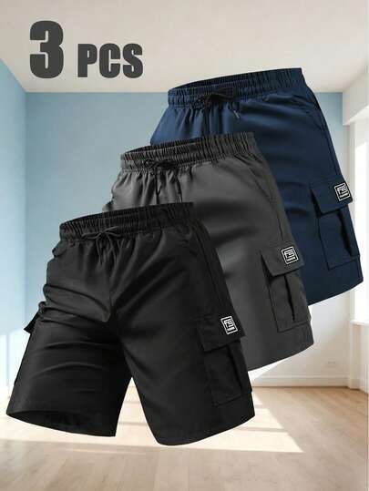 3pcs Men's Summer Cargo Shorts - Non-Stretch, Casual Style With Pockets, Loose Fit Suitable For Outdoor Sports, Street Parties And Travel, Versatile Functional Cargo Shorts