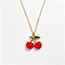 YUZENG Summer Fresh Fruit Necklace Collection, Hypoallergenic Stainless Steel, Cherry/Watermelon/Dragon Fruit Pendants, Versatile Daily Jewelry - Gold - View 13