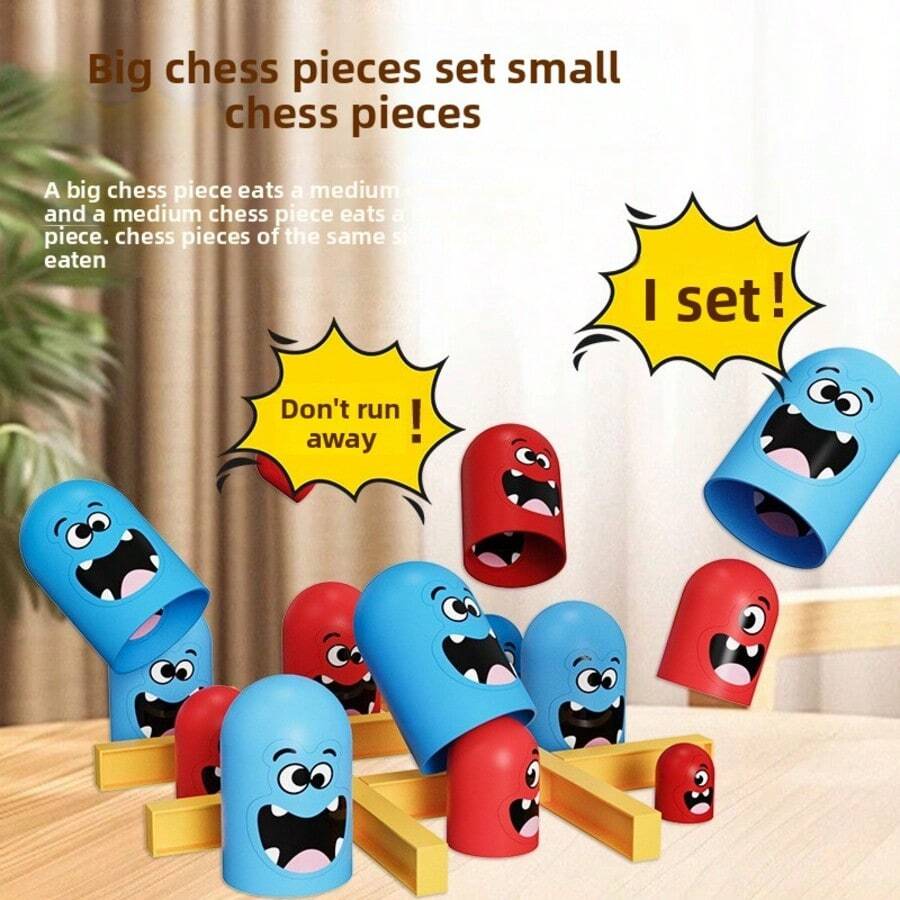 Children's Fun Battle Desktop Educational Toy, Multi-Color Draw Stick Ball Balance Tower & Layered Cartoon Monster Cup Stacking Tic-Tac-Toe, Home Parent-Child Multi-Player Interactive Game For Focus, Hand-Eye Coordination, Thinking Training, Leisure Gift