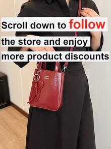1pc Women Plain Color PU Leather Zipper Closure Handbag, Fashion Gift For Date Occasion - Burgundy - View 2