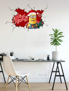 Minions 卡通牆貼，聖誕老人雪景背景裝飾貼紙，防水可移除牆面壁畫，適用於居家房間聖誕裝修 - 彩色 - 查看 2