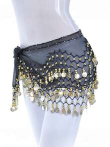 128pcs Coin Music Festival Waist Chain, Belly Dance Hip Scarf, Soft Belly Dance Skirt, Sequin Skirt, Suitable For Star Performance, Ballet Stage Performance, Bohemian Style, Halloween Women's Outfit, Party Carnival Nightlife Beach Wear Accessory - Multicolor - View 17