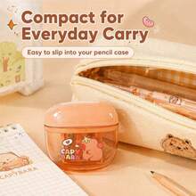 1pc Random Cute Capybara Dual-Hole Pencil Sharpener, Portable 8mm/12mm Sharpener With Transparent Debris Box, Compact Desktop Stationery Tool For School Office Pencil Case - Multicolor - View 6