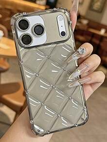 透明鑽石壓紋奢華手機殼，適用於 iPhone 17 Pro Max 17e 13 14 15 16e - 黑色 - 查看 5