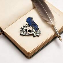 Midnight Crow Pale Skull Floral Enamel Badge, Dark Goth Aesthetic Accessories,  Backpack Hat Jewelry, Unique Gift For Witchy Girls - Multicolor - View 2