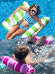 Striped Mesh Inflatable Water Hammock Float, Dual Air Pillow Support Floating Lounge Chair, Foldable Portable Adult Water Float, Suitable For Summer Swimming Pool, Beach, Lake - Multicolor - View 8