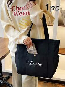 LICVIC 1/2Pcs Personalized Name Canvas Custom Tote Bag, Large Capacity Shoulder Bag, Lightweight Multifunction Travel Organizer, Versatile Daily Carry Bag, Personalized Gift, Bridesmaid Gift - Multicolor - View 8