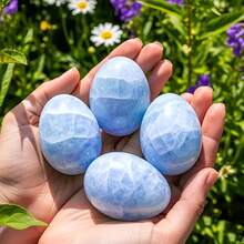 1pc Blue Angel Stone Crystal Egg, Perfect For Geology Enthusiasts, Projects And Mineral Specimens. It's A Unique Home Decor Piece And A Great Gift For Crystal Collectors. Its Bohemian Style And Unique Texture Make It An Ideal Choice - Blue - View 2
