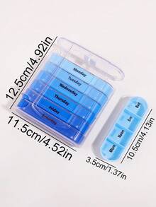 1pc 28 Grid 7 Day Pill Box, Blue Gradient A Weekly Pill Storage Box, Fashion Pill Box For Vitamins, Medicine Storage - Blue - View 2