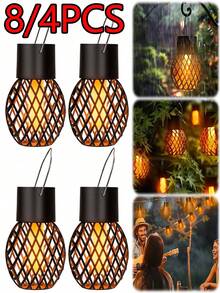 8/4pcs Waterproof Solar Hanging Lights, Hollow Pattern LED Flickering Flame Lights, Suitable For Outdoor Garden Tree Decoration - Solar Flame Lantern - 查看 2