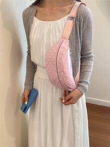 1件波點拉鍊女款腰包 斜跨胸包 時尚PU餃子包 - 粉色 - 查看 3