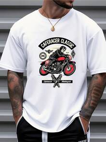 Men's Pure Cotton Short-Sleeve T-Shirt Casual Caferacer Classic Motorcycle Graphic Print Oversized Tee - White - View 1