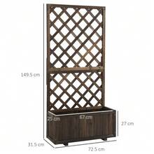 Raised Planter With Trellis, Wooden Flower Box 72.5 X 31.5 X 149.5 Cm, Ideal For Climbing Plants And Roses In The Garden. - Brown - View 3