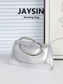 Elegante Damen-Clutch, 1 Stück minimalistische einfarbige Party-Handtasche aus PU-Material, luxuriöse Damen-Abendtasche, Schulter- und Umhängetasche mit abnehmbarer Metallkette, Damen-Party-Portemonnaie, geeignet für Feiertagspartys, Bälle, Bankette, Zusammenkünfte, Hochzeiten, bestes Geschenk. - Silber - Übersicht 2