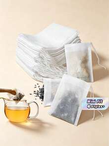 5 Out Of 100 Pieces Of Multi-Purpose Disposable Non-Woven Drawstring Tea Bags, White Filter Pouches With Drawstrings, Easy To Fill And Clean, Suitable For Coffee, Tea, Herbs, Spices, Jewelry Packaging And Gift Tying - Multicolor - View 1