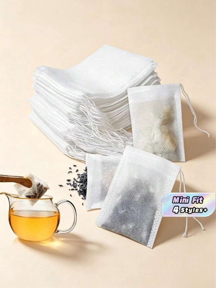5 Out Of 100 Pieces Of Multi-Purpose Disposable Non-Woven Drawstring Tea Bags, White Filter Pouches With Drawstrings, Easy To Fill And Clean, Suitable For Coffee, Tea, Herbs, Spices, Jewelry Packaging And Gift Tying - Multicolor - View 1