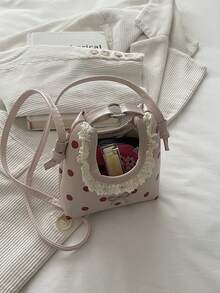 Mini Small Bag, Fashionable Lace Ruffle Crescent Bag, Handheld Small Bag, Stylish Red Crossbody Small Bag - Pink - View 6
