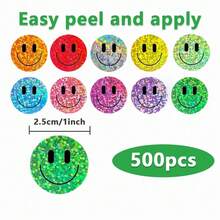 500pcs Holographic Star & Smiling Face Roll Stickers, Round Smiling Face Holographic Stickers, Self-Adhesive Labels For Teachers, Parents, School, Learning, Training, Party, Birthday, Motivation, Encouragement, Gift Decoration, Stationery Stickers - Cartoon - View 7