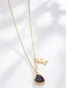 1 pieza Collar con colgante de corazón y letra inicial que cambia de color según el estado de ánimo, personalizado con encanto de alfabeto A-Z, sensible a la temperatura, regalo de joyería para el Día de San Valentín - Multicolor - Ver 18
