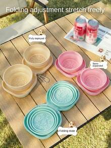 Pet Dog Travel Silicone Double Bowl, 2-In-1 Foldable Silicone Dog Bowl, Portable Easy-To-Clean Pet Feeding Device, Suitable For Travel, Outdoor Use, Pet Boarding, Training Feeding And Drinking - Multicolor - View 5