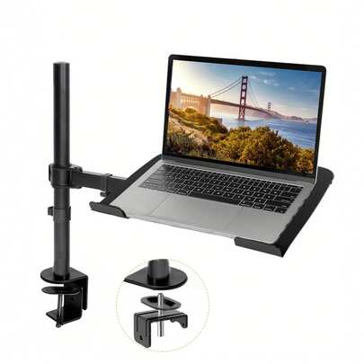 Desk Mount For Monitors And Laptops, Featuring A Ventilated Tray And A Single Arm Design, Suitable For Screens Ranging From 13 To 32 Inches And Laptops Weighing Up To 17 Inches, With A Robust Ergonomic Bracket That Supports Up To 22 Pounds
