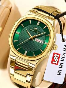 VA VA VOOM Luxury Men's Watch, Fashion Stainless Steel Strap, Polygonal Case, Rhinestone Dial,Calendar&Date Quartz Movement, Business Watch For Men - one-size - View 2
