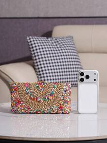Bolso de mano/clutch de noche artesanal con incrustaciones de brillo y rhinestones, bolsa para fiestas, bolsa de cosméticos, bolso bandolera con correa, bolso de moda - Multicolor - Ver 7
