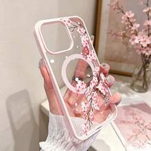 磁吸花朵 Apple 17/16/15/14/13/12 Pro Max 手機殼 磁吸充電保護套 透明極簡高級防摔 - 粉殼-粉桃花 - 查看 5