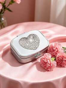 Shiny Rhinestone Pill Box, Fashion Heart-Shaped Rhinestone Pill Box, Mini Compartment Pill Box, Travel Pill Box Container, Suitable For Vitamins, Supplements And Other Small Items, Perfect For Daily/Outdoor/Travel - Multicolor - View 4