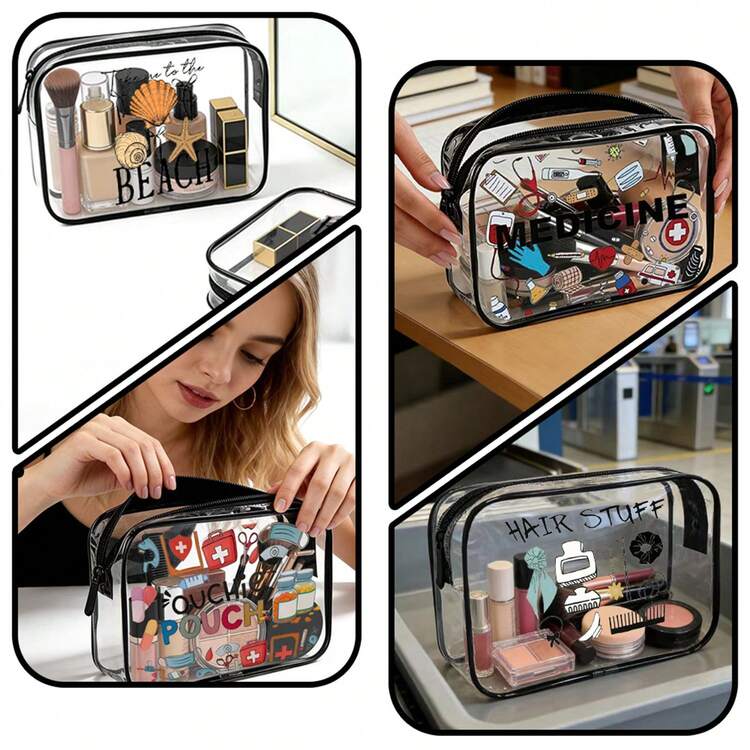 Large Capacity Premium PVC Travel Organizer Bag (Zippered) - Lightweight Fade-Resistant Makeup & Toiletry Bag, Suitable For Women/Girls, TSA Compliant, Easy To Clean, Advanced Storage Design | Modern Aesthetic Style | Fade-Resistant Material, Travel Essential, Vacation Bag, Campus Makeup Bag, Cruise Travel Toiletry Bag, Men's Bathroom Organizer Bag - Multicolor - View 5