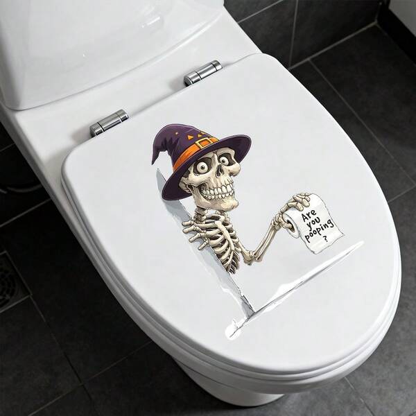 1/4pcs Humorous Skull Toilet Seat Sticker, Gothic Style "Are You Taking A Dump?" Removable Self-Adhesive Wall Sticker, Suitable For Bathroom And Halloween Decorations.
