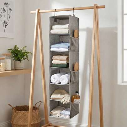 6-Shelf Hanging Closet Organizer With Side Pockets In Gray