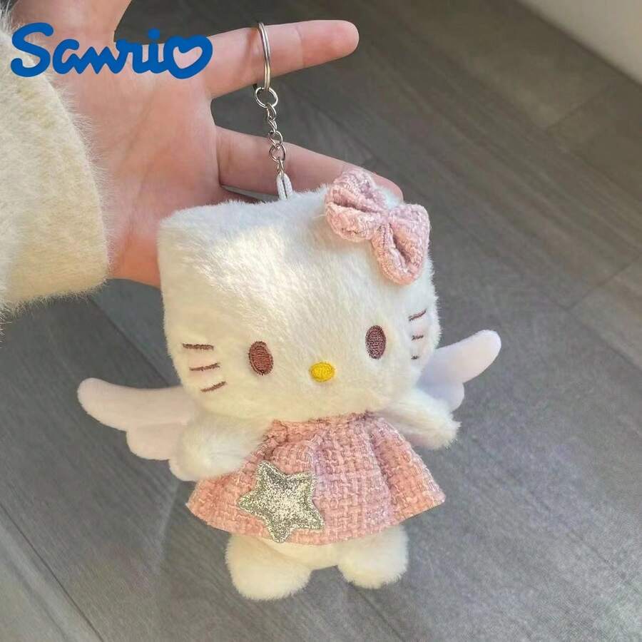 SANRIO 1件裝毛絨包包吊飾,2款天使吊墜附粗花呢蝴蝶結洋裝,背包掛飾,女孩生日情人節禮物 - 彩色 - 查看 1