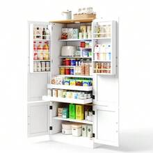 Kitchen Cabinets, Tall Cabinets And Storage Units With Motion Detector, Adjustable Shelves, Storage Compartments On Doors And Drawers, Suitable For The Kitchen, Dining Room And Living Room, White - 白色 - 查看 8