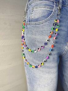 1 pieza Cadena de cintura estilo punk para mujer, cadena de pantalones personalizada, moda punk hip-hop, accesorio versátil de cintura para pantalones de danza callejera y denim, cadena de cintura minimalista Ins, adecuada para decorar llaveros, cierres de bolsos y carteras, regalo, color de secuencia enviado al azar - Multicolor - Ver 2