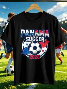 Panama Fu?Ball-T-S HIR T Für Herren, Herbst 2026, Rundhalsausschnitt, Lockere Passform, L?Ssig, Bequeme Passform, Einzigartiger Grafikdruck - 黑色 - 查看 2