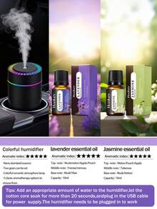 1pc Car Humidifier, 180ml Capacity, Romantic Colorful Night Light Car Mini Aromatherapy Essential Oil Diffuser. Features Large Mist Output, Quiet Operation, Automatic Timer And 2 Working Modes. Compatible With Essential Oils (6 Scents Available). Set Includes 1 Humidifier + 1 Bottle Of Essential Oil. Perfect For Car, Office, Bedroom, Living Room, Study And Air-Conditioned Room, Home Decor, Household Electric Air Freshener - Black and White - View 13