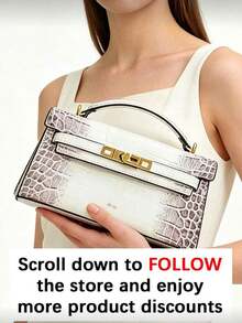Sophisticated Commuter Style White-Brown Gradient Crocodile Embossed Handbag, Textured Spring Edition, Gold Buckle With Gradient Embossed Pattern, Clean Lines And High-End Details, Suitable For Office Commute, Client Meetings, Short Business Trips, Balancing Practicality And Elegant Elegant - White - View 2