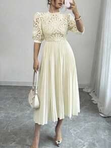 Vestido plisado elegante - Albaricoque - Ver 1