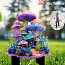 新款 2D 印花彩色蘑菇壓克力花園插飾，盆栽植物裝飾品 - C - 查看 2