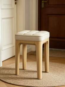 Platzsparender stapelbarer Hocker | Cremeweiße weiche Polsterung + 46 cm goldene Höhe, passt zu den meisten Esstischen, minimalistischer natürlicher Holzstil Massivholz weich gepolsterter Hocker, stabil und langanhaltend - Beige - Übersicht 5