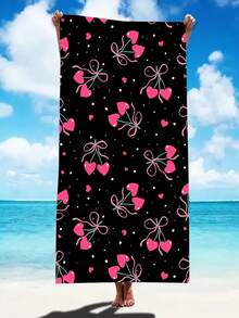 [Weich und schnelltrocknend] 250 g/m² Mikrofaser Strandtuch | 70*140 cm/90*180 cm erhältlich | Schwarzer Hintergrund mit rosa Kirschdruck | Hochabsorbierendes tragbares Schwimmtuch, Badezimmerdekoration, Schwimmtuch, Strandtuch | Geeignet für Sommerstrand, Schwimmen, Reisen, Camping und Fitness - Schwarze Kirsche - Übersicht 4
