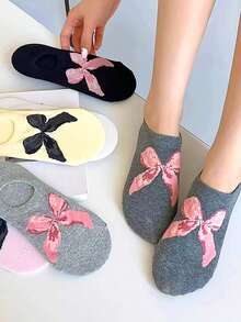6 Pairs Multicolor Assorted New Chinese Ballet Style Solid Color Bow Knot Boat Socks Spring Summer Thin Invisible Low-Cut Ankle Socks Ins - Multicolor - View 2