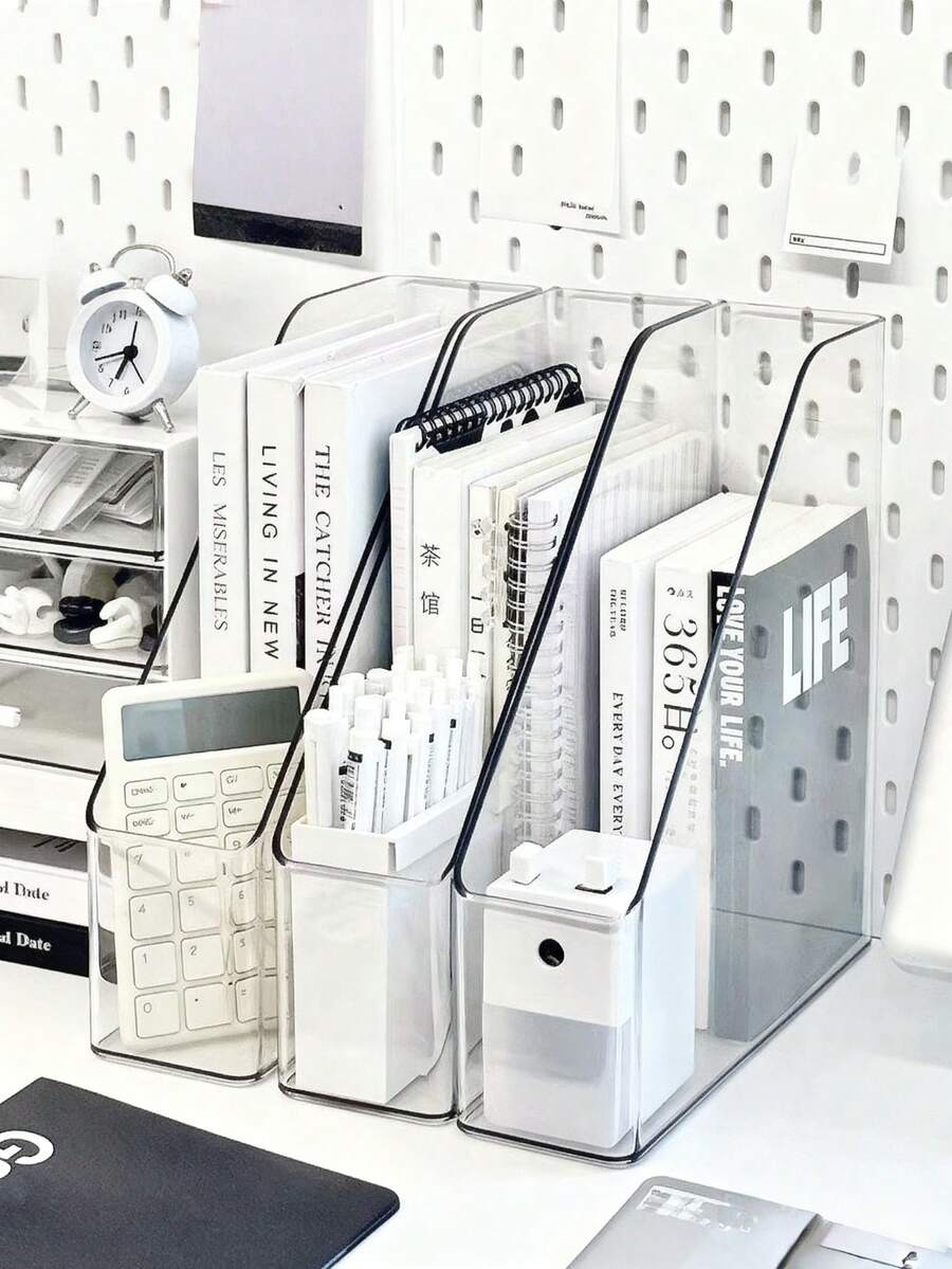 1pc Vertical File Organizer, Transparent PET Desktop Storage Box, Suitable For Magazines, Binders, Notebooks, Envelopes And Other Documents, Multi-Functional Desktop File Organizer, Workstation Storage Box