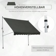 Freestanding Outdoor Awning, 300 X 150 Cm, With Crank, Windproof, In Grey Aluminum - Grey - View 7