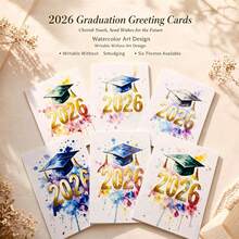 6/12pcs Graduation Card Set, 2026 Colorful Splash Handwritten Greeting Cards + Envelopes, Suitable For Graduation Party Invitations And Congratulatory Cards - Multicolor - View 2