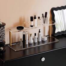 1pc Modern Multi-Layer Cosmetic Storage Rack - Built With Sturdy Wood And Acrylic Materials, Space-Saving Countertop Storage Shelf With Practical Shelves, Suitable For Walls, Bathrooms, Etc. - Multicolor - View 2
