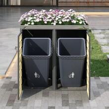 Garbage Can Enclosure, Horizontal Wood Grain Panels, Lockable, Two Doors, Planting Area, Diamond-Shaped Hollow Door Panel - Grey - View 6